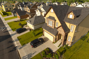 Aerial view of modern, well-maintained neighborhood