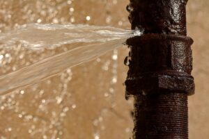 Broken pipe spewing water