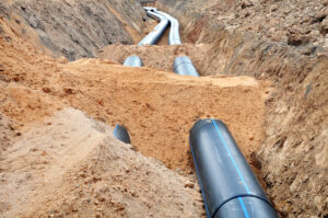 Pipes laying in ditch covered with sand